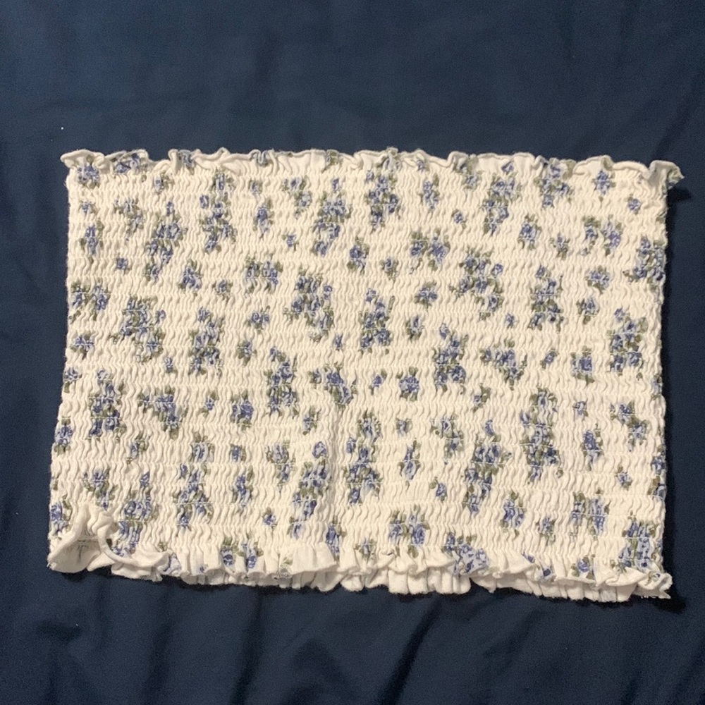 Garage Flowery White Purple and Blue Tube Top